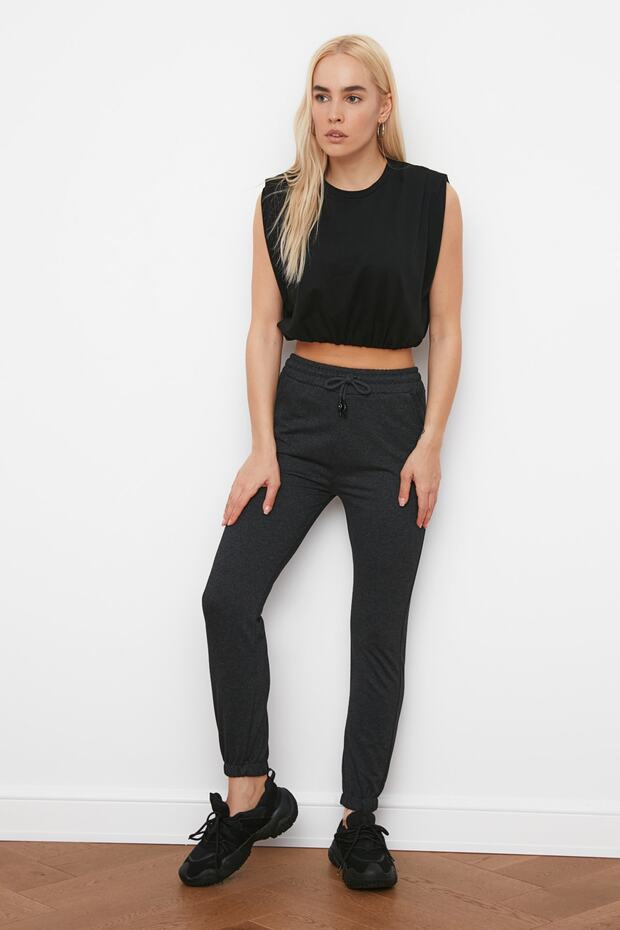 Anthrazitfarbene Basic Jogger-Strick-Jogginghose mit Taschen - 4