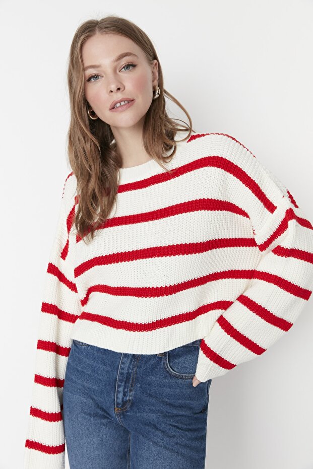 Podstawowy sweter w paski w kolorze ecru TWOAW23KZ00390 - 4