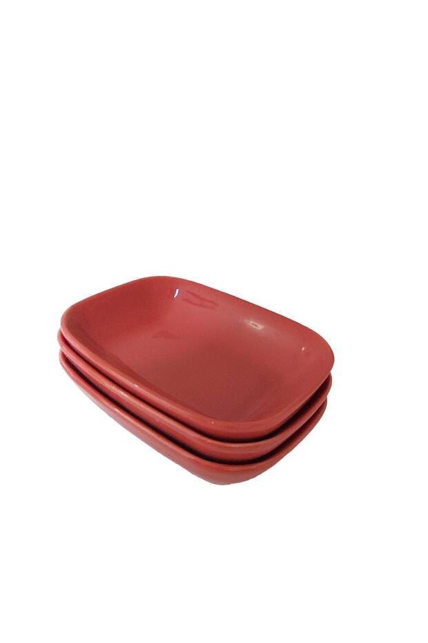 3 Pieces Porcelain 12cm Square Boat Appetizer Breakfast Presentation Plate Pink Color