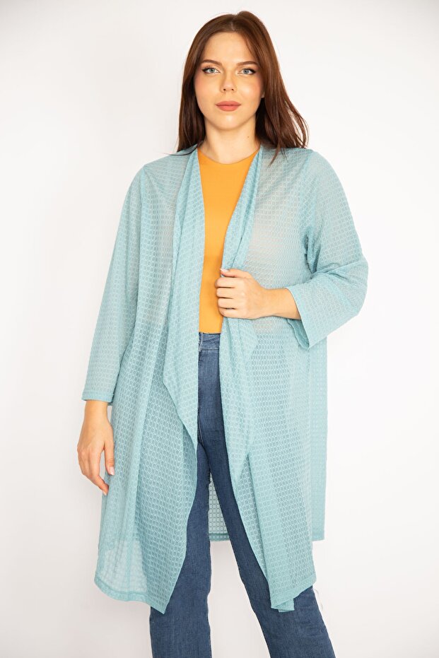 Women's Large Size Green Loose Collar Cardigan 65n34778