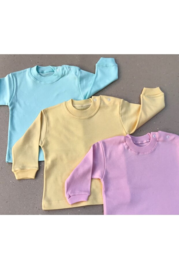 Uzun Kollu Bebek Üst Badi (3 LÜ PAKET) (SUYEŞİLİ,SARI,PEMBE) 0-24 Ay Arası - 2