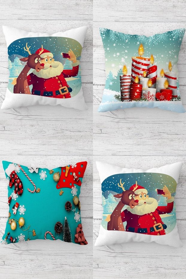 New Year's Gift Candle Patterned Hidden Zippered Throw Pillow Cover Seat Pillow Cover Set (4pcs)