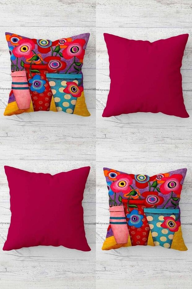 Flowers in the Pot Patterned Hidden Zippered Throw Pillow Cover Sofa Pillow Cover Set (4 Pieces)