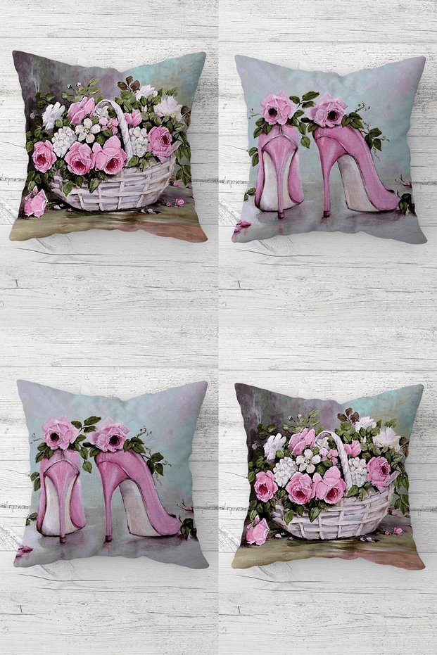 Rose Bouquets And Stiletto Vintage Concealed Zippered Throw Pillow Cover Seat Pillow Cover Set(4pcs)