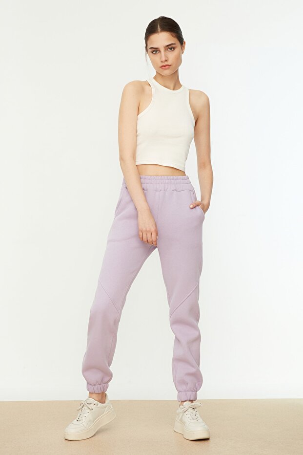 Lila Basic Jogger Dicke Fleece Strick Jogginghose TWOAW21EA0010 - 2