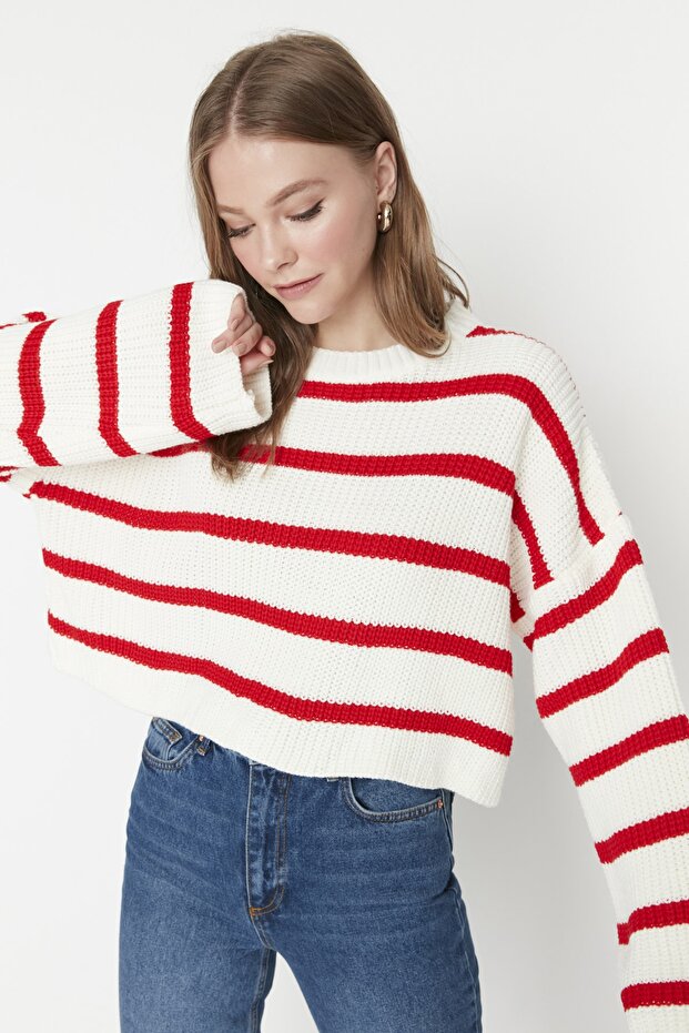 Podstawowy sweter w paski w kolorze ecru TWOAW23KZ00390 - 3