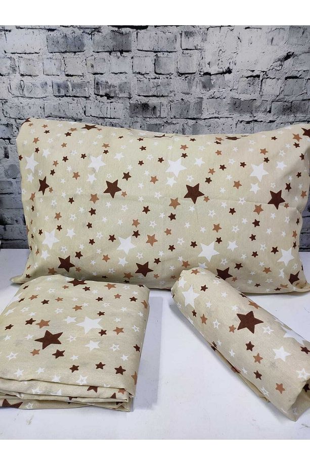 Pamuklu Yıldız Desen Tek Kişilik Nevresim Takımı Çarşafı Lastikli (fitted) - 1