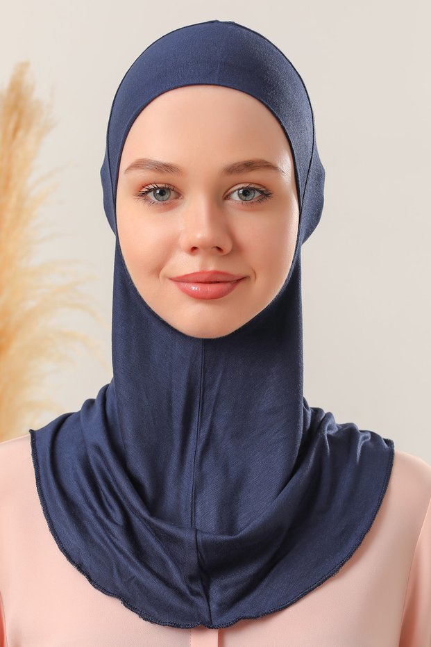 Women's Hijab with Hijab Neck Collar Sports Bonnet Navy Blue