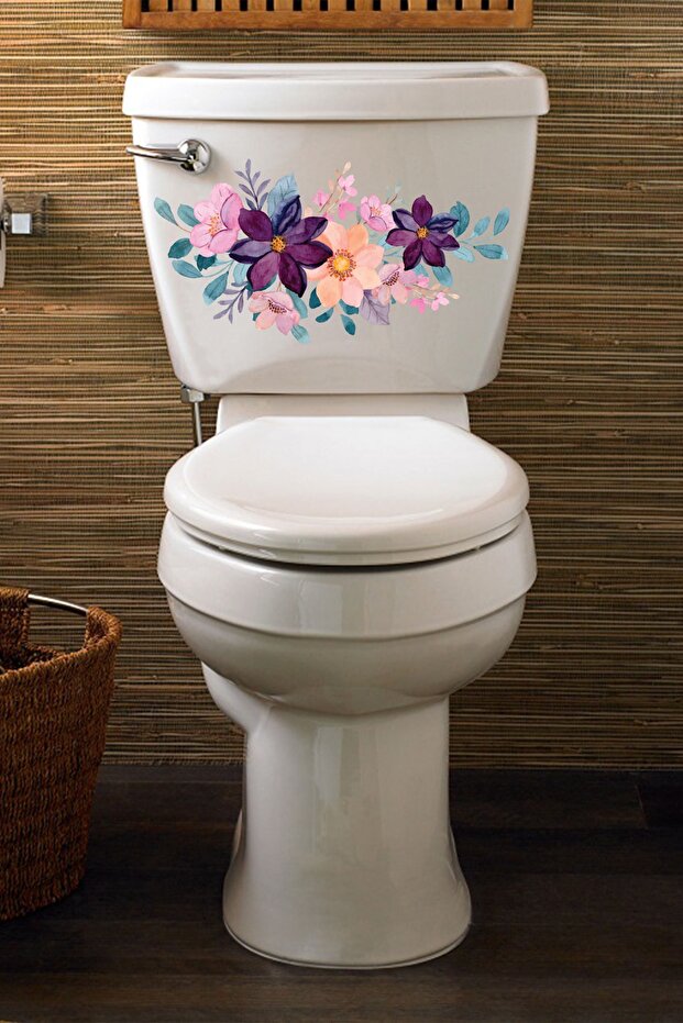 Purple Pink Floral Patterned Toilet Bowl and Bathroom Stiker - Ech40