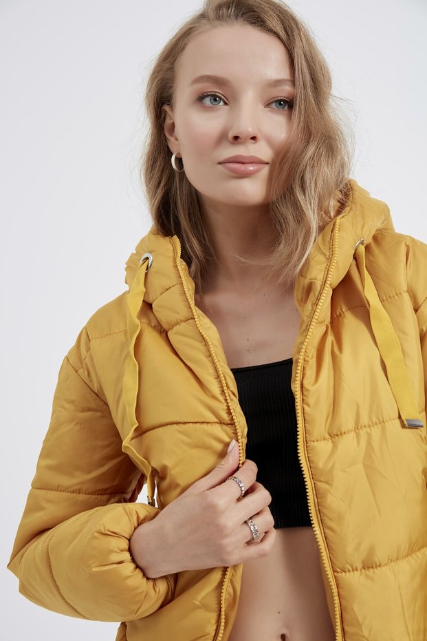 Women's Yellow Wide Cut Oversize Hooded Puffer Coat