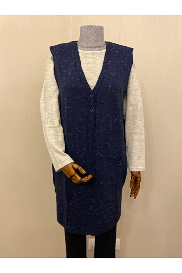 Mevsimlik Triko Anne Yelek / Kırçıllı Lacivert - 1