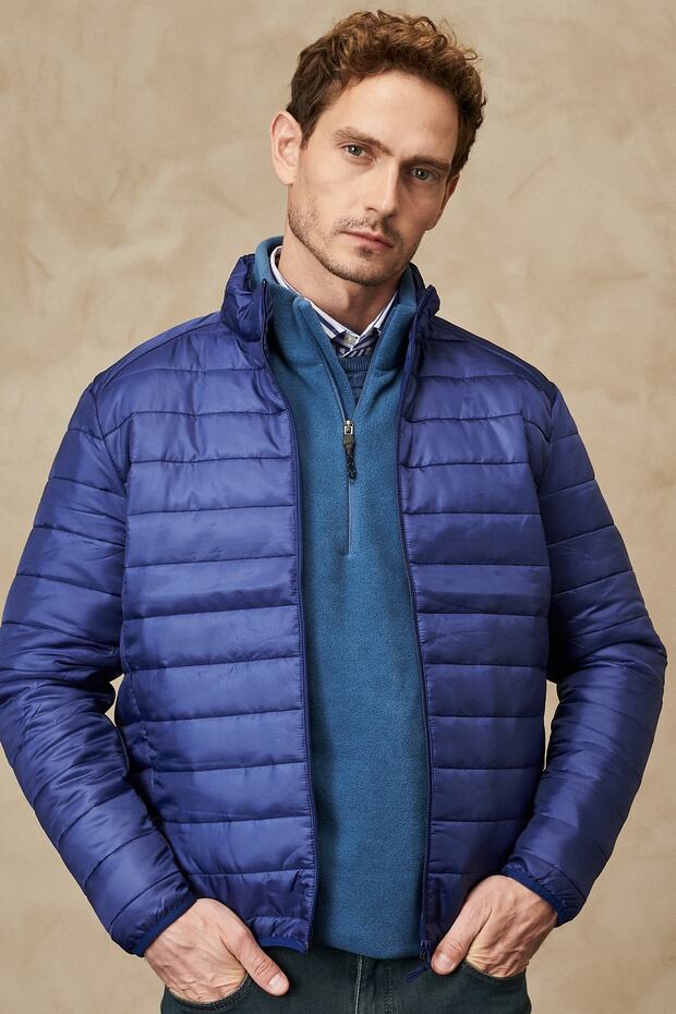 Erkek Indigo Standart Fit Ultra Hafif Soğuk Geçirmez Casual Mont - 1