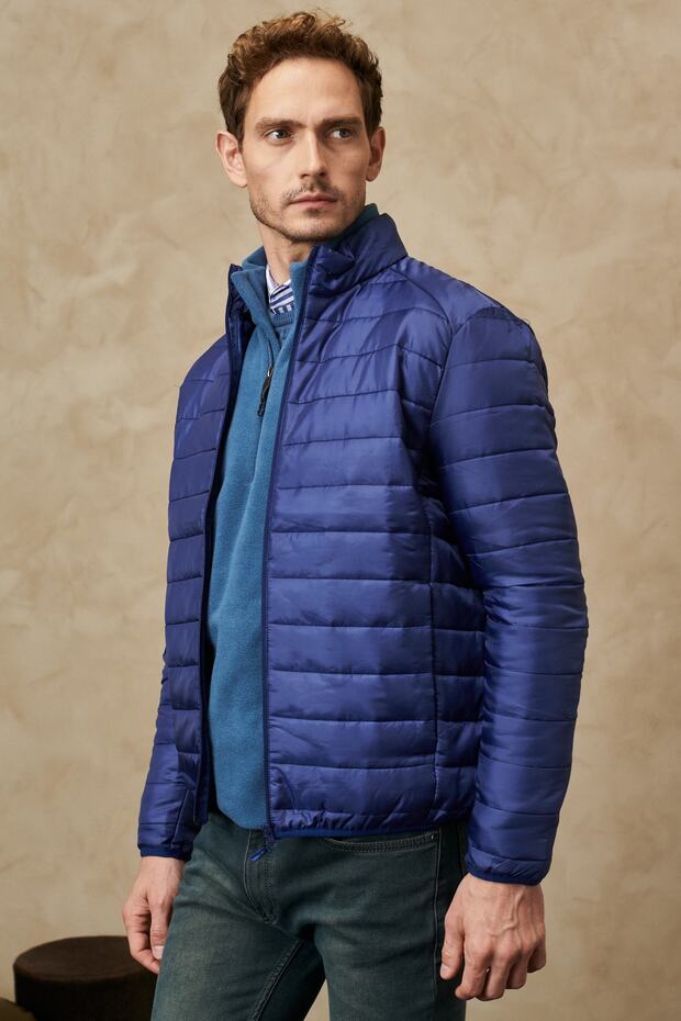 Erkek Indigo Standart Fit Ultra Hafif Soğuk Geçirmez Casual Mont - 3