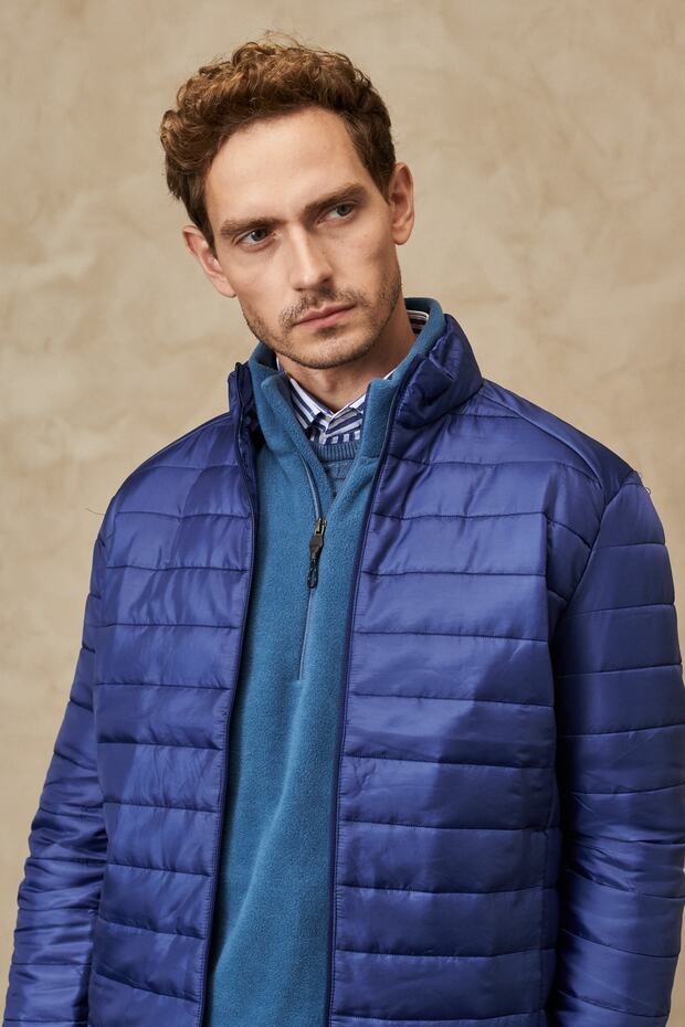 Erkek Indigo Standart Fit Ultra Hafif Soğuk Geçirmez Casual Mont - 4