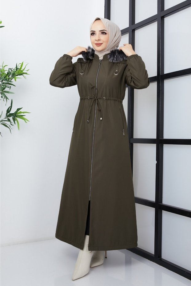 Women's Waist-Line Fur Lined Undercoat Fiber Waist-tight Long Overcoat Elastic Wrist Coat