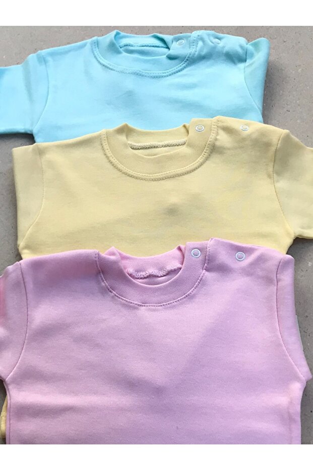 Uzun Kollu Bebek Üst Badi (3 LÜ PAKET) (SUYEŞİLİ,SARI,PEMBE) 0-24 Ay Arası - 4
