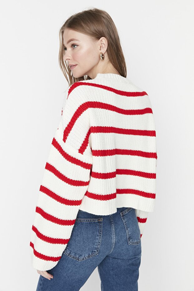 Podstawowy sweter w paski w kolorze ecru TWOAW23KZ00390 - 6