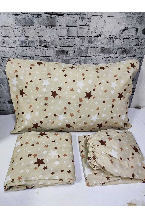 Pamuklu Yıldız Desen Tek Kişilik Nevresim Takımı Çarşafı Lastikli (fitted) - 2