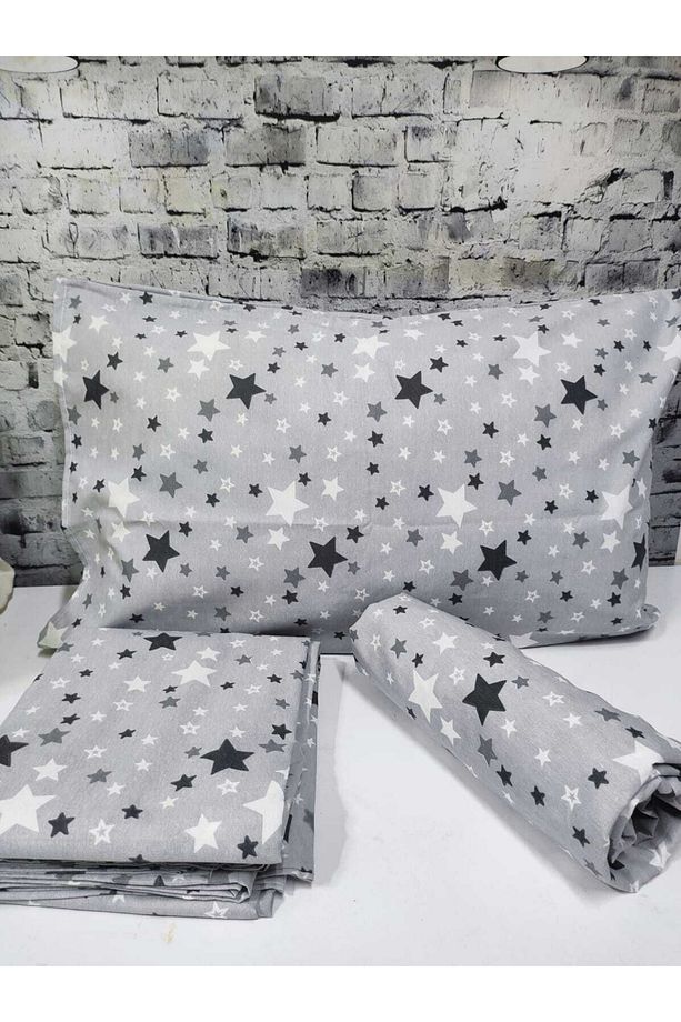 Pamuklu Yıldız Desen Tek Kişilik Nevresim Takımı Çarşafı Lastikli (fitted) - 1
