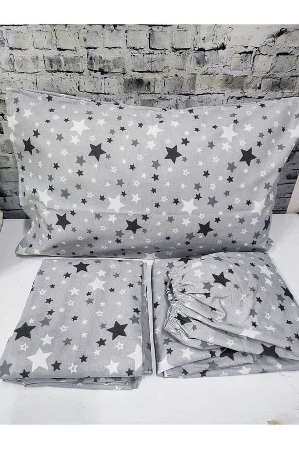 Pamuklu Yıldız Desen Tek Kişilik Nevresim Takımı Çarşafı Lastikli (fitted) - 2
