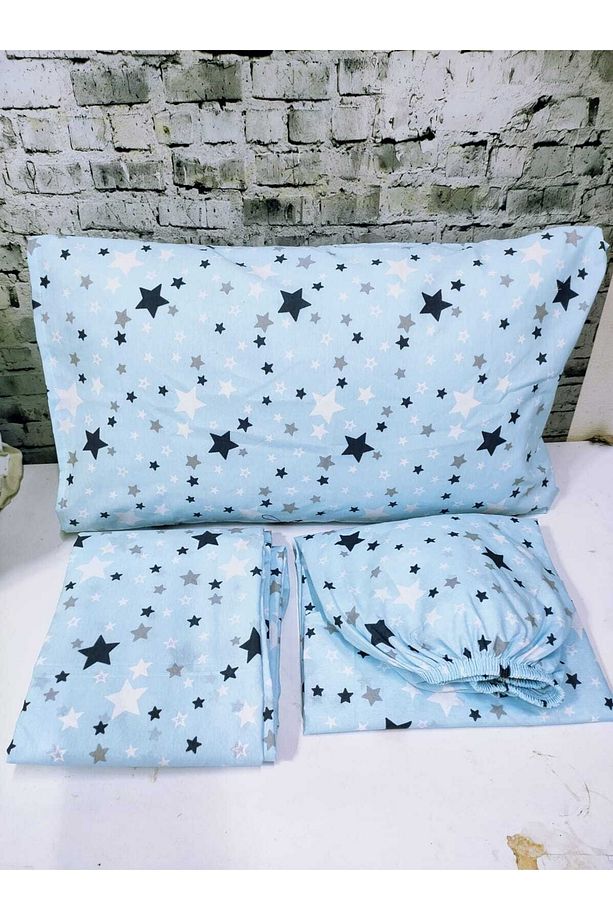 Pamuklu Yıldız Desen Tek Kişilik Nevresim Takımı Çarşafı Lastikli (fitted) - 2