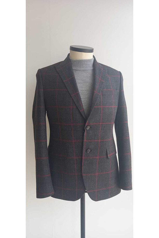 Sir Erkek Yün Ekoseli Astarlı Blazer Ceket - 3