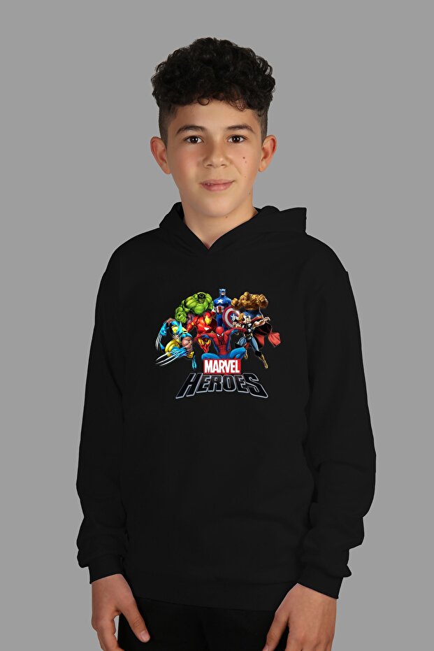 Girl / Boy Children's Hooded Sweatshirt Marvel Heroes Digital Printed Two Threads with Ribbon Inside