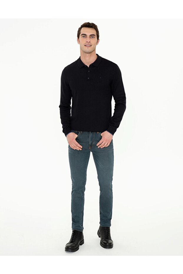 Lacivert Slim Fit Basic Triko Kazak - 1