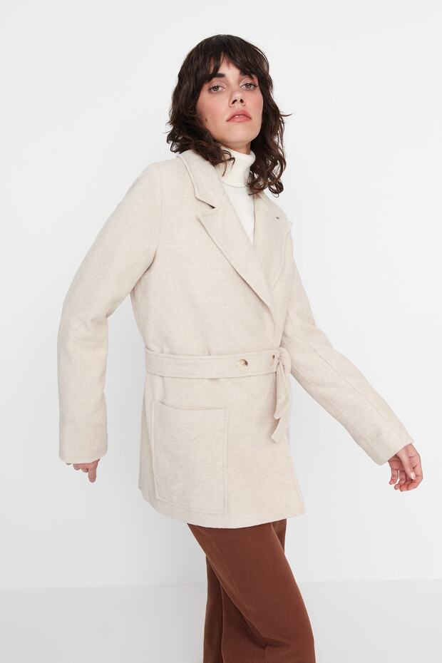 Stone Belted Button Closure Stamp Coat TWOAW23KB00126 - 3