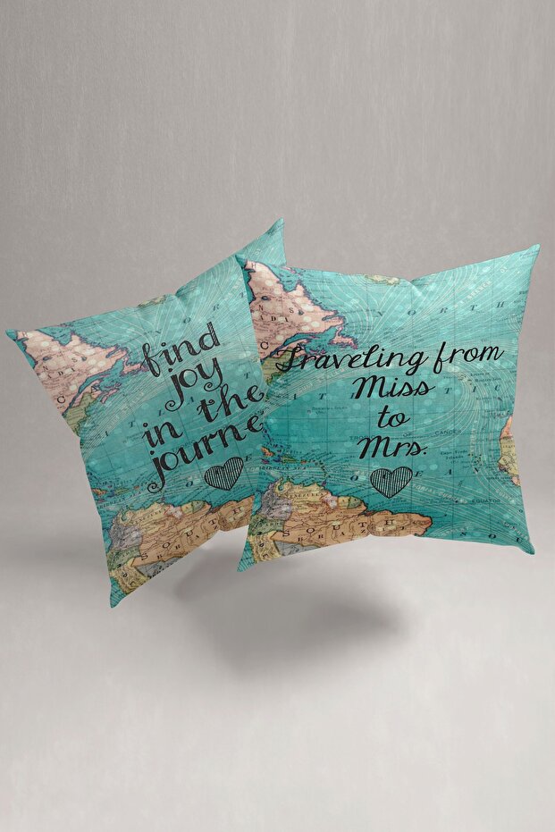 Blue Throw Pillow Cover, Ocean Throw Pillow Cover, Map Throw Pillow Cover, Written Throw Pillow, Double Set 43x43 Cm