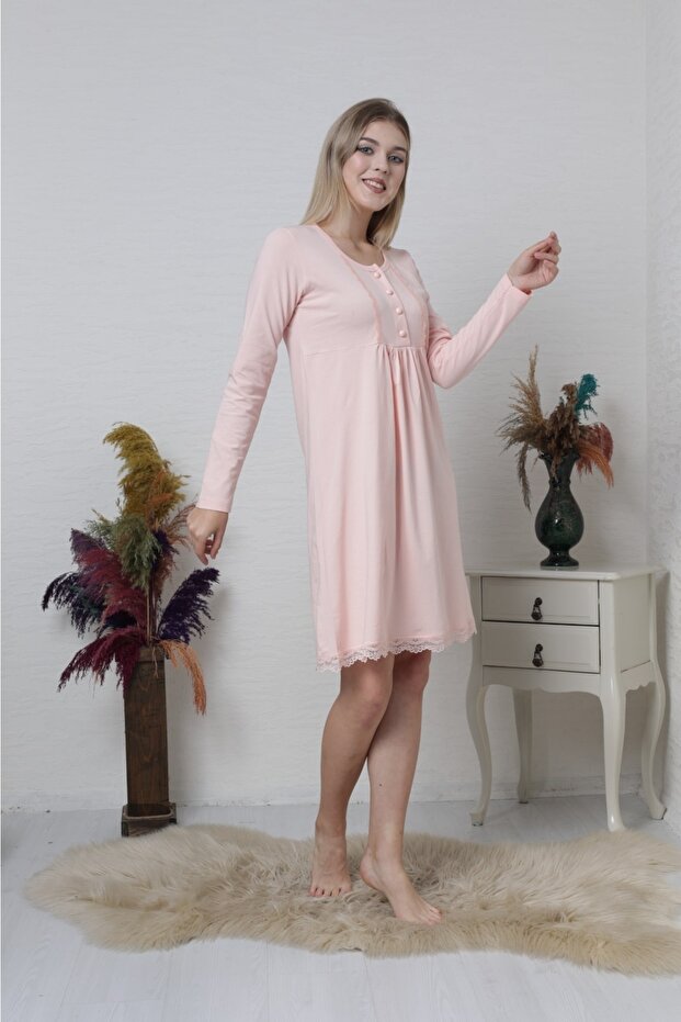 Cotton Nightgown with Lace Detail