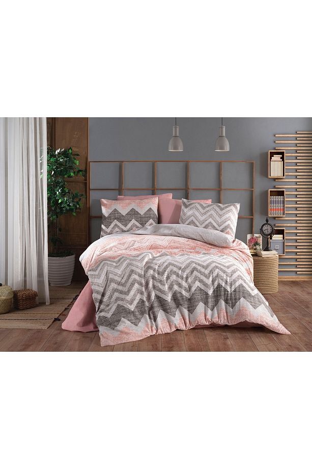 Genç Odası Tek Kişilik Lastikli Çarşaflı Nevresim Takımı Zigzag Desen - 2