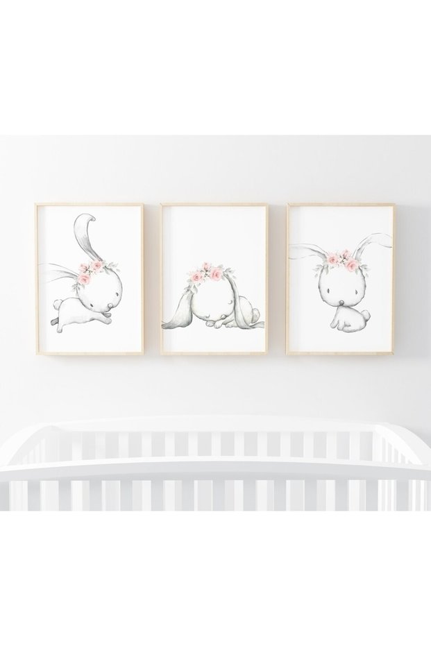 Wooden Framed Baby, Children's Room 3-Piece Painting Qmrc