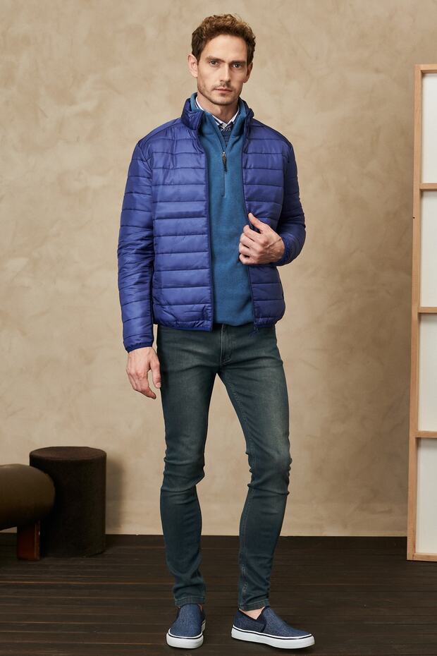 Erkek Indigo Standart Fit Ultra Hafif Soğuk Geçirmez Casual Mont - 2