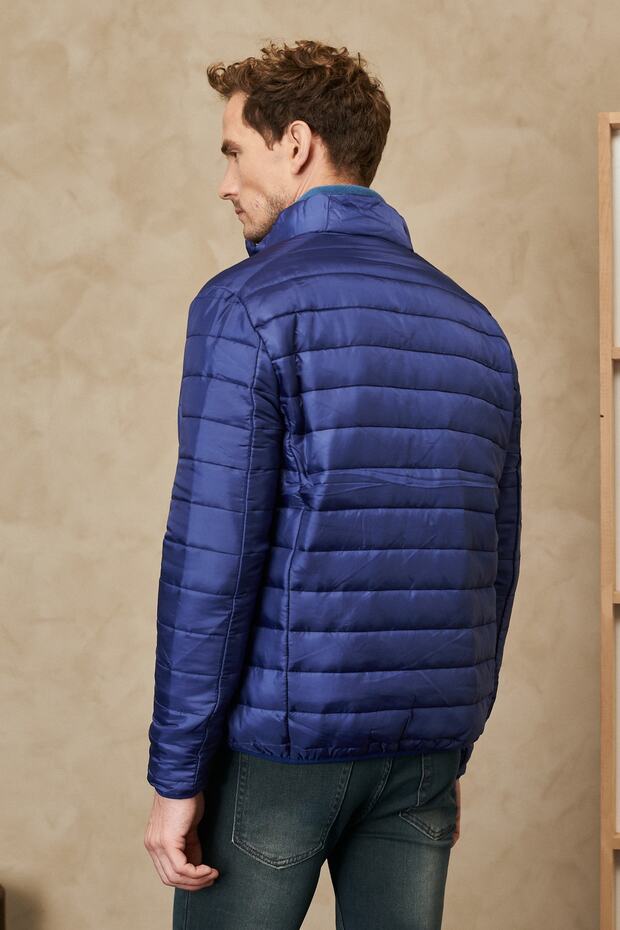 Erkek Indigo Standart Fit Ultra Hafif Soğuk Geçirmez Casual Mont - 5