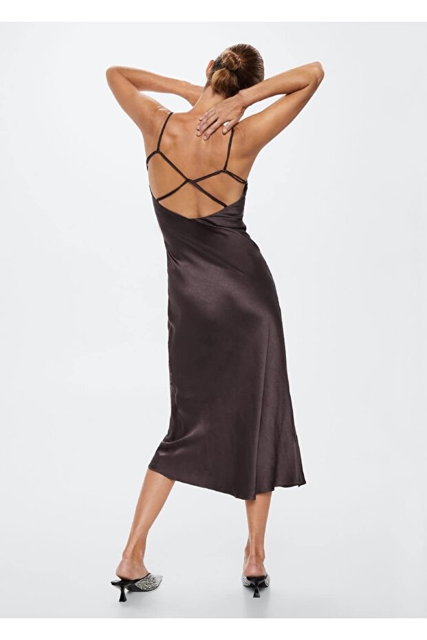 Midi Boy Saten Elbise - 4