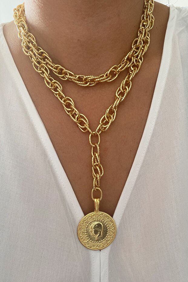 Double Row Large Ata Lira Pendant Necklace