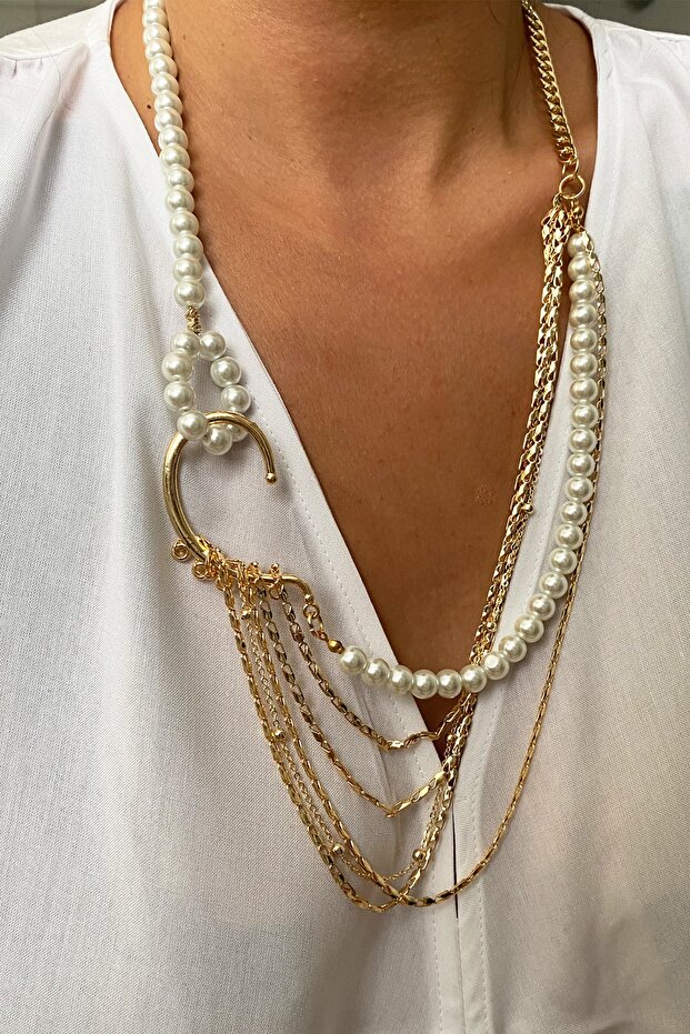 Multiple Design Pearl Metal Necklace