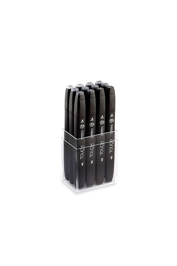 Touch Twin Marker Pen Çift Uçlu Marker Kalemi 12'li Set Soğuk Griler - 1