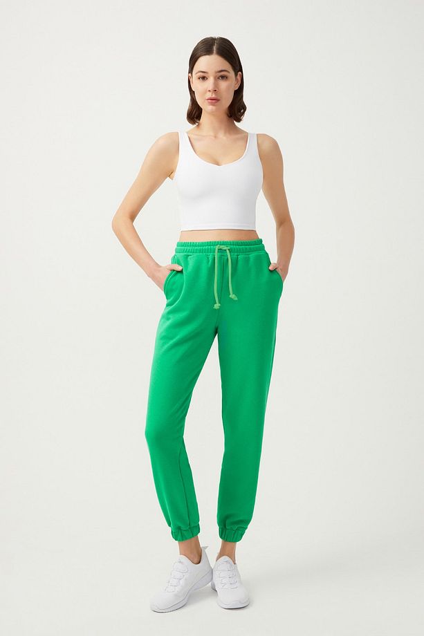 Kadın Yeşil Paçası Lastikli Jogger Eşofman Altı Drawstring - 5