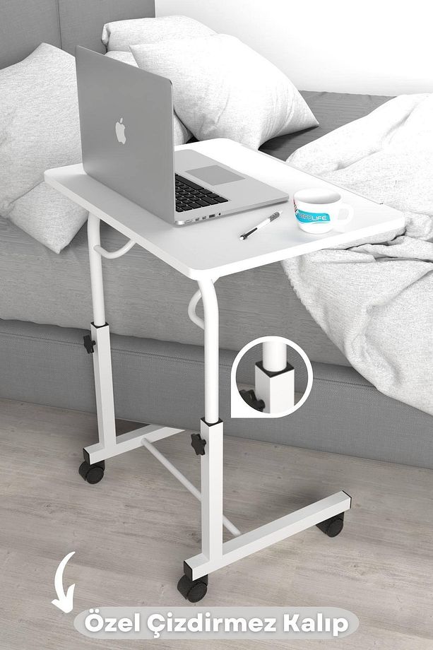 Eğim Yükseklik Ayarlı Laptop Sehpası Kahvaltı Ders Çalışma Bilgisayar Masası Metal Ayak Tekerlekli - 3