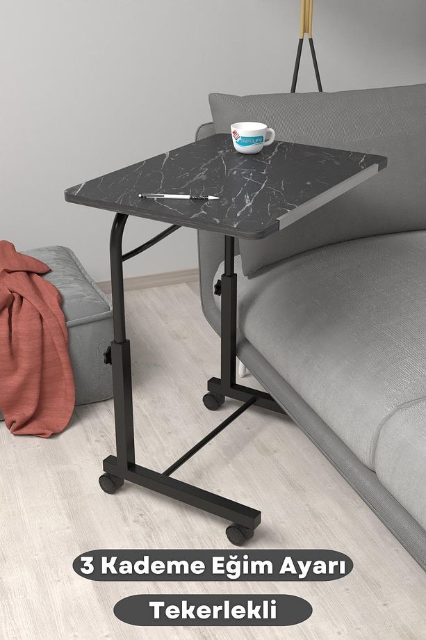Eğim Yükseklik Ayarlı Laptop Sehpası Kahvaltı Ders Çalışma Bilgisayar Masası Metal Ayak Tekerlekli - 1