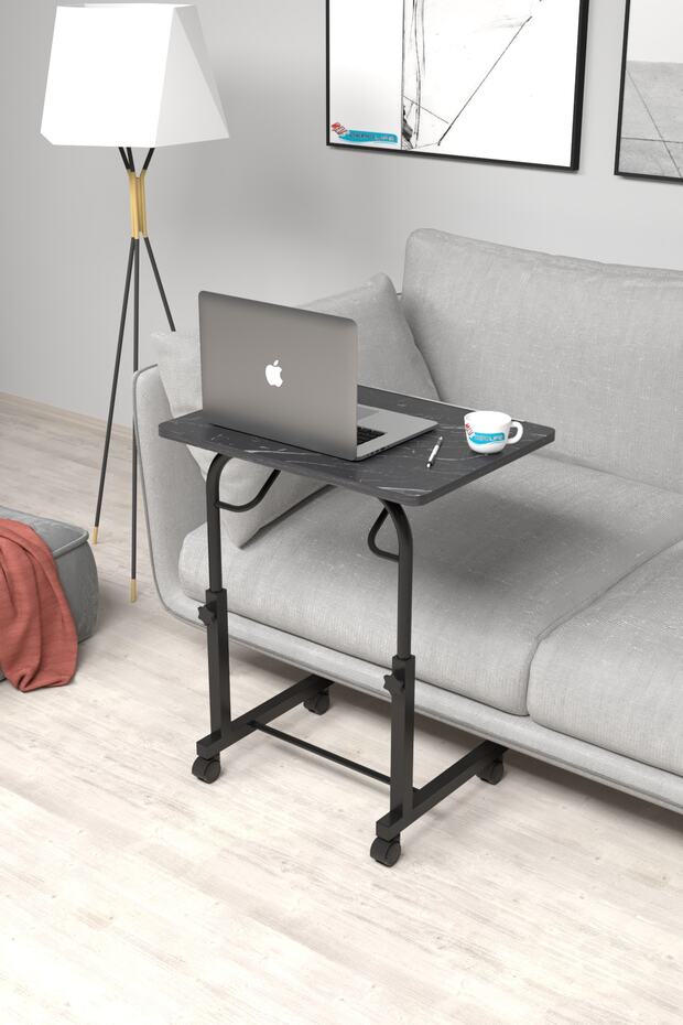 Eğim Yükseklik Ayarlı Laptop Sehpası Kahvaltı Ders Çalışma Bilgisayar Masası Metal Ayak Tekerlekli - 4