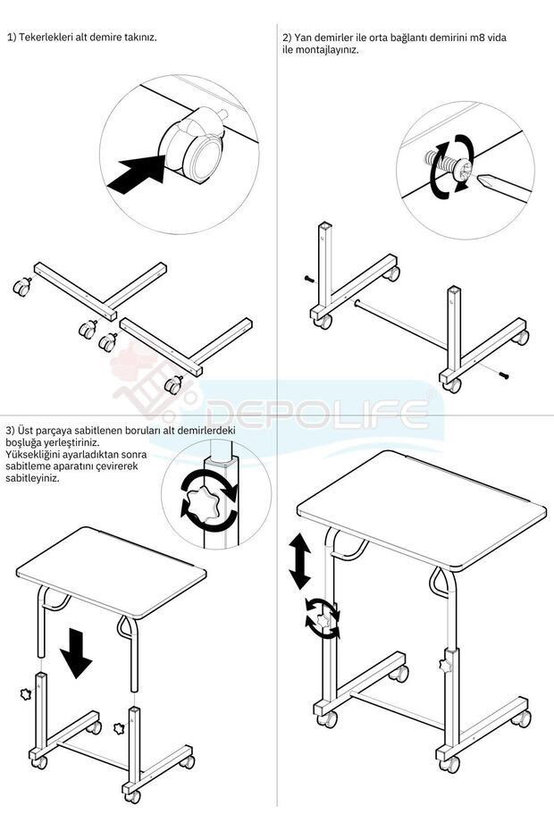 Eğim Yükseklik Ayarlı Laptop Sehpası Kahvaltı Ders Çalışma Bilgisayar Masası Metal Ayak Tekerlekli - 8