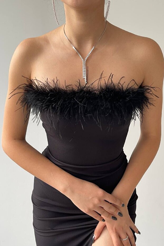 Midi Boy Elbise Yeni Sezon Elbise Yırtmaçlı Basic Elbise Otriş Detay Elbise - 6