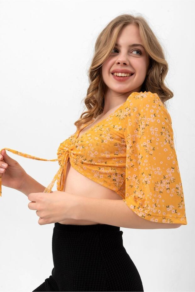 Tül Dekolte Biyeli Crop - 1