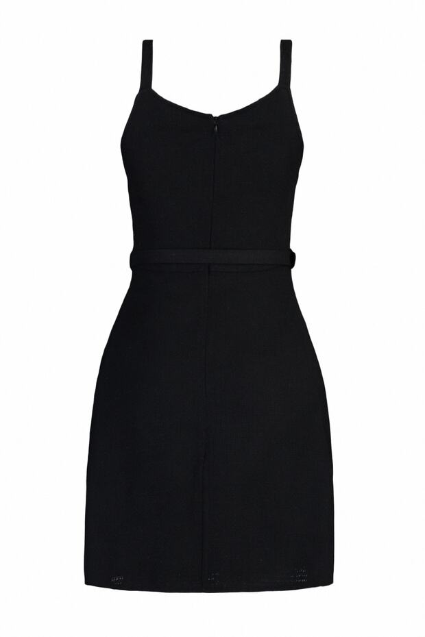 Czarna mini tkana sukienka z paskiem i kieszeniami TWOAW23EL00526 - 8