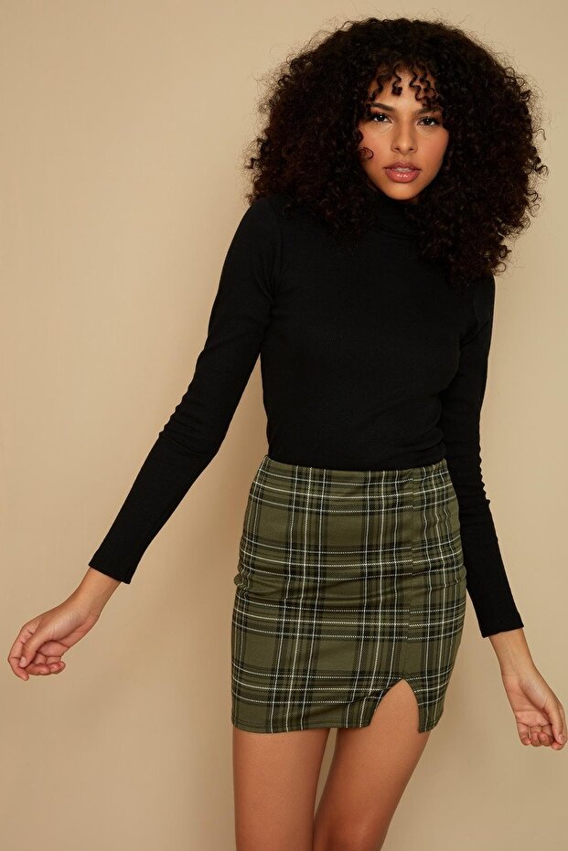 Kadın Siyah Balıkçı Yaka Fitilli Örme Bluz - 2