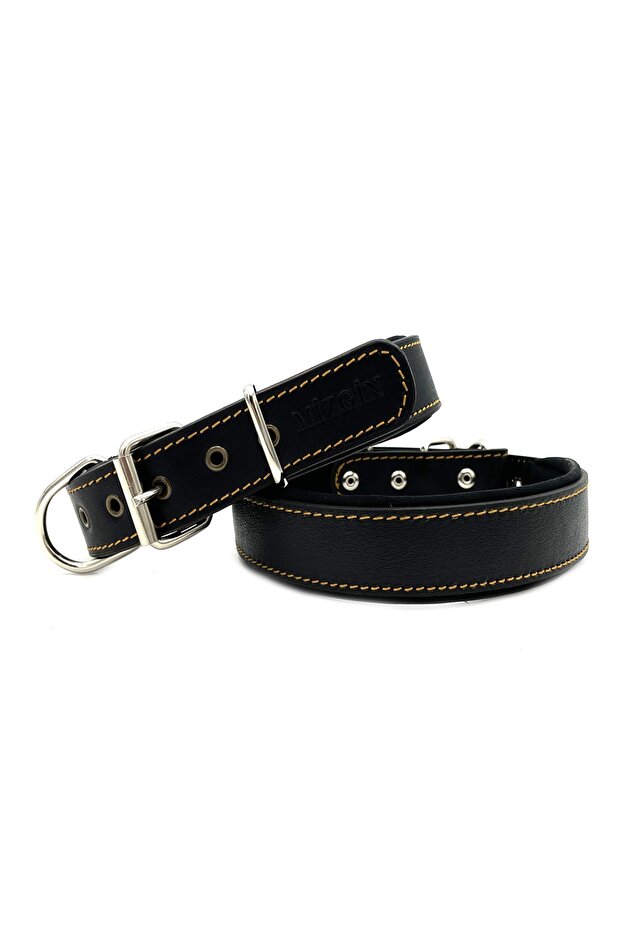 Black Soft Textured Leather Dog Collar Dog Collar