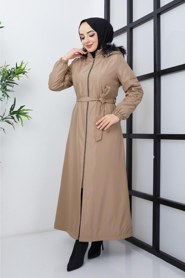 Women's Fur-Backed Quilted Six-Fiber Full-Length Water and Wind-Resistant Youth Sports Overcoat Coat